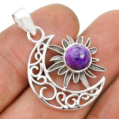 2.43cts sun with moon purple copper turquoise round 925 silver pendant u75954