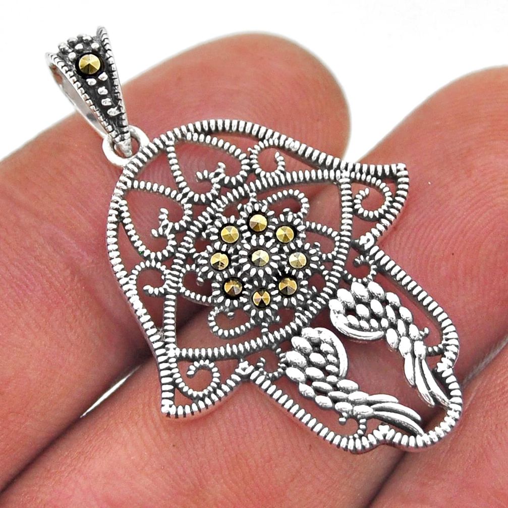 3.81gms swiss marcasite 925 sterling silver hand of god hamsa pendant n47098