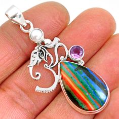 15.97cts symbol om rainbow calsilica amethyst 925 silver pendant jewelry y2775
