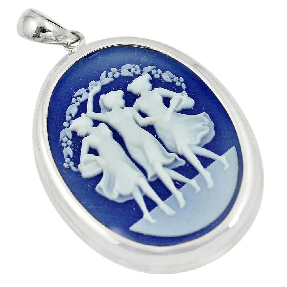 24.92cts three muses dancing cameo 925 sterling silver pendant jewelry c21301
