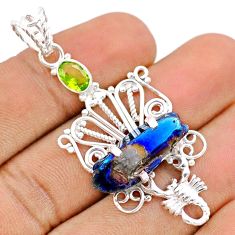 10.59cts titanium aura quartz peridot 925 silver scorpion pendant jewelry u17915