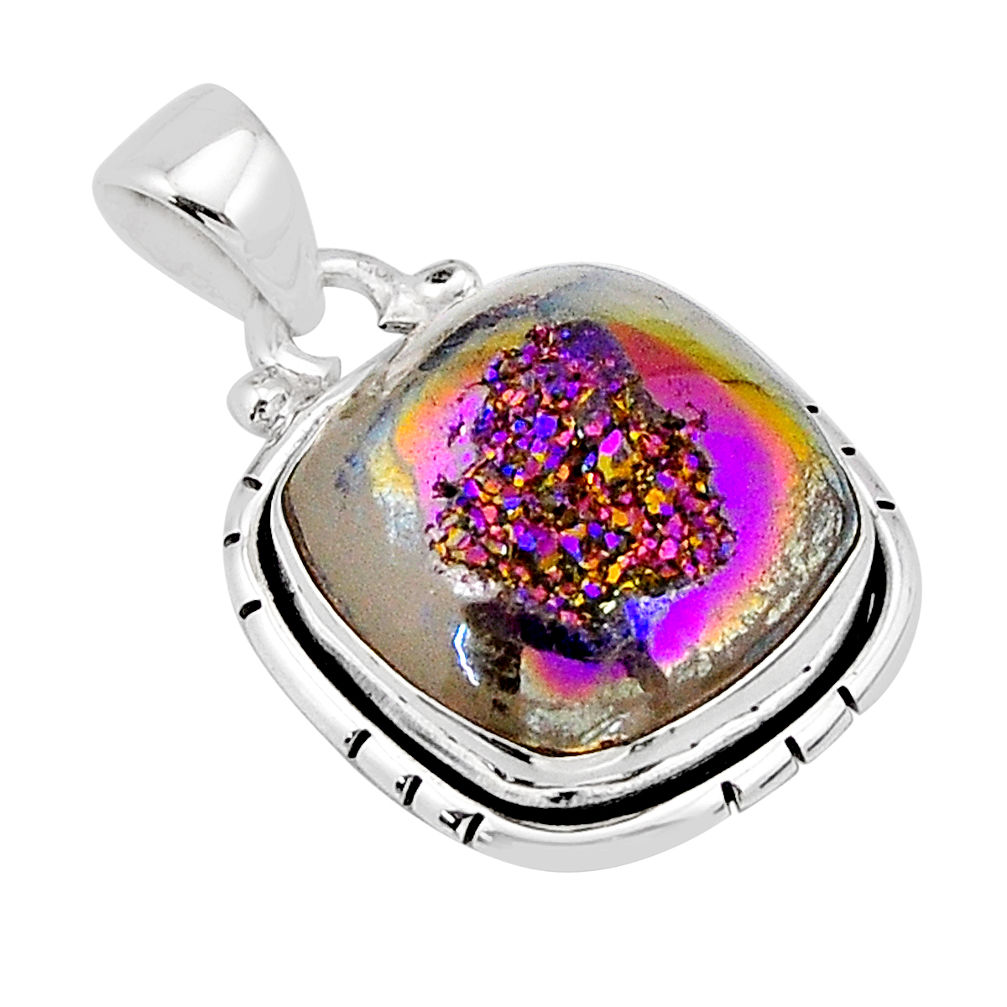 13.94cts titanium druzy cushion 925 sterling silver pendant jewelry y66552