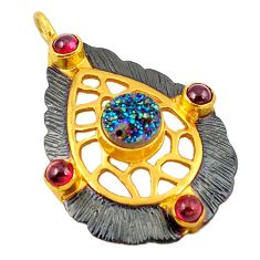 Titanium druzy garnet rhodium handmade  pendant jewelry f4249