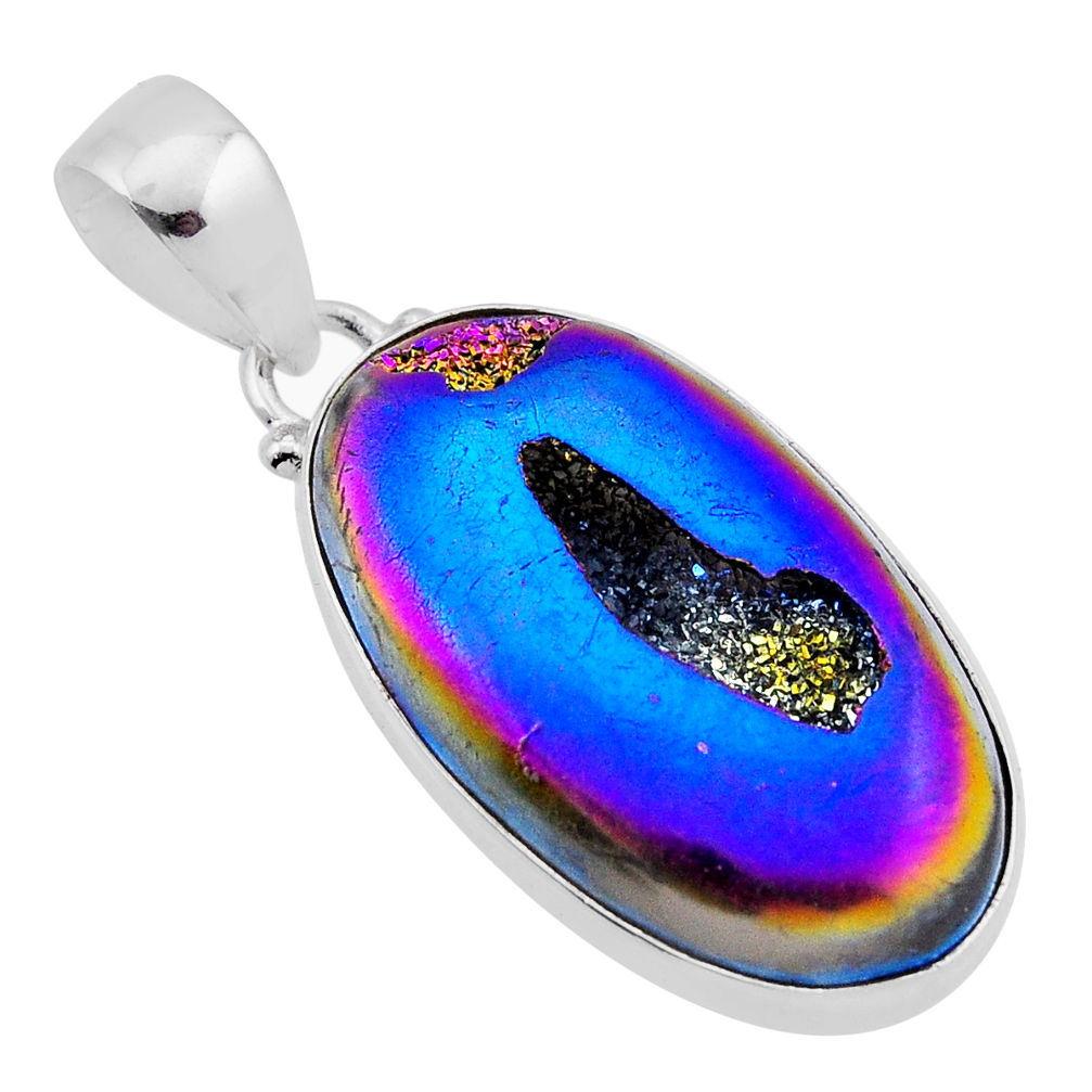 15.91cts titanium druzy oval shape 925 sterling silver pendant jewelry n43392