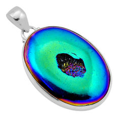 34.75cts titanium druzy oval shape 925 sterling silver pendant jewelry n43402