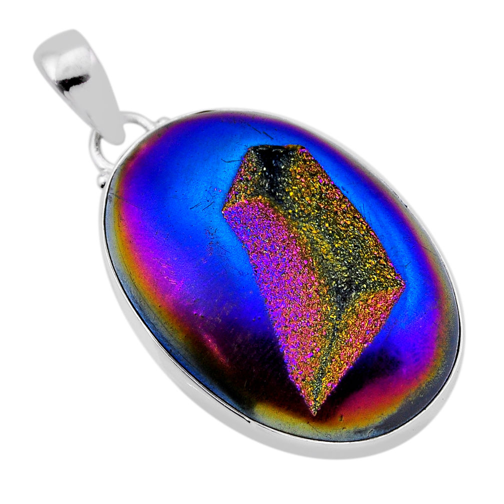 34.64cts titanium druzy oval shape 925 sterling silver pendant jewelry n43410