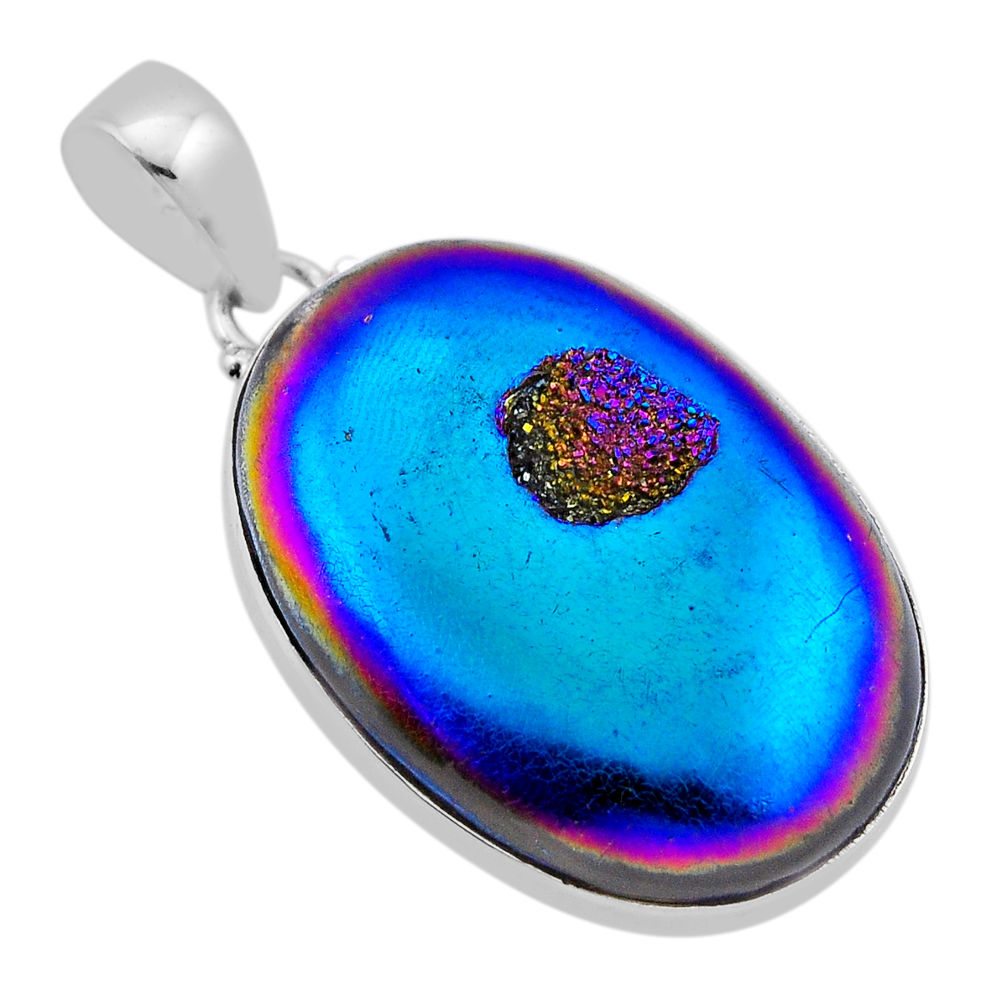 27.05cts titanium druzy oval shape 925 sterling silver pendant jewelry n43416
