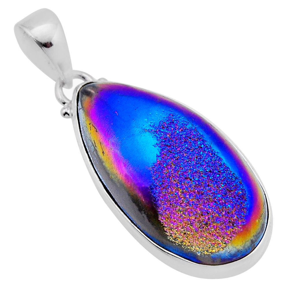 25.08cts titanium druzy pear shape 925 sterling silver pendant jewelry n43394