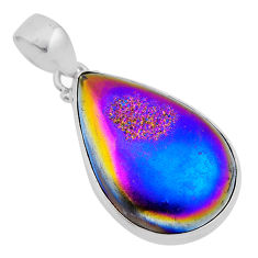 23.92cts titanium druzy pear shape 925 sterling silver pendant jewelry n43397