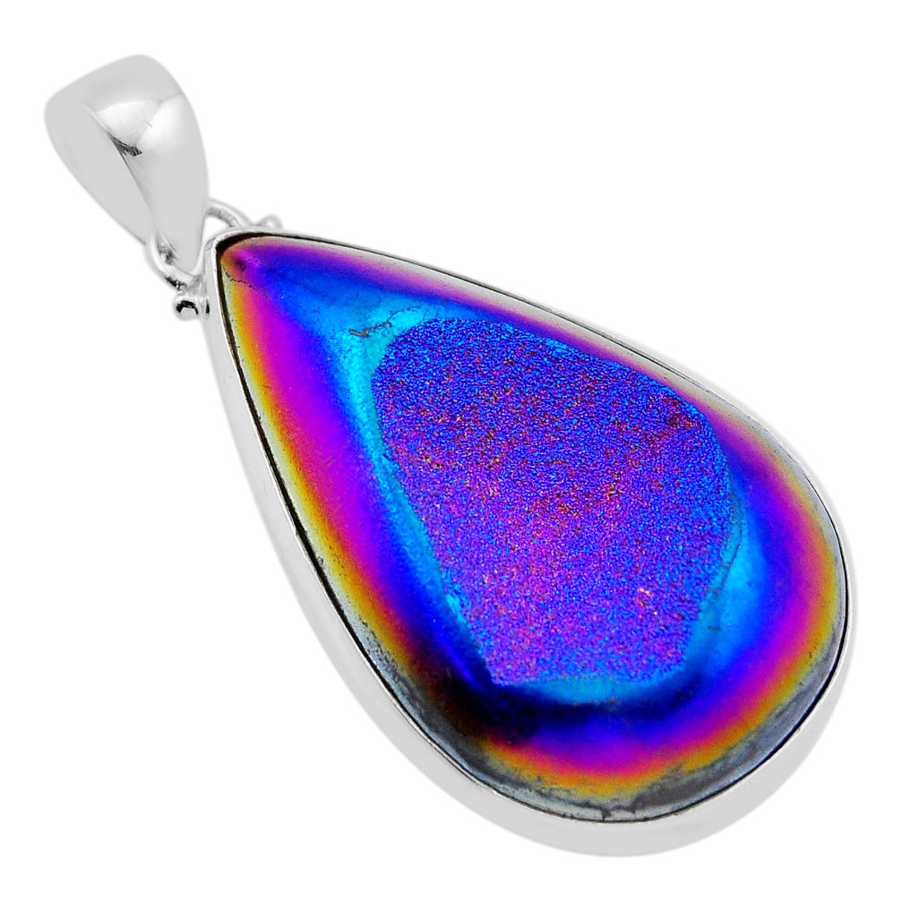 34.67cts titanium druzy pear shape 925 sterling silver pendant jewelry n43411
