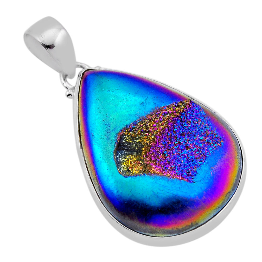 28.67cts titanium druzy pear shape 925 sterling silver pendant jewelry n43417