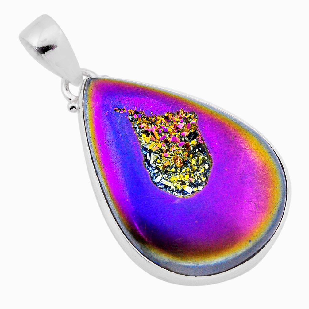 28.06cts titanium druzy pear shape 925 sterling silver pendant jewelry n43424