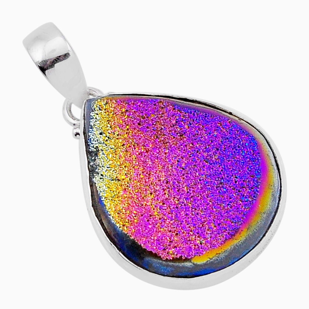 18.31cts titanium druzy pear shape 925 sterling silver pendant jewelry n43430