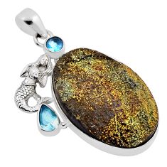 39.47cts titanium druzy topaz 925 sterling silver fairy mermaid pendant n25034