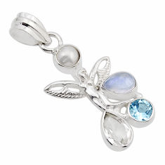 4.22cts topaz moonstone pearl blue topaz silver angel wings fairy pendant y91560