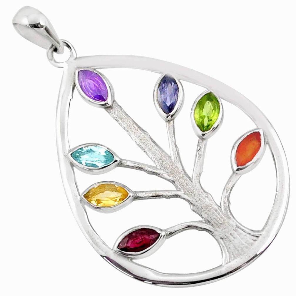 Tree of life healing garnet citrine peridot 925 silver chakra pendant r65413