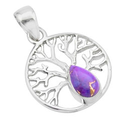1.52cts tree of life purple copper turquoise 925 sterling silver pendant u46349