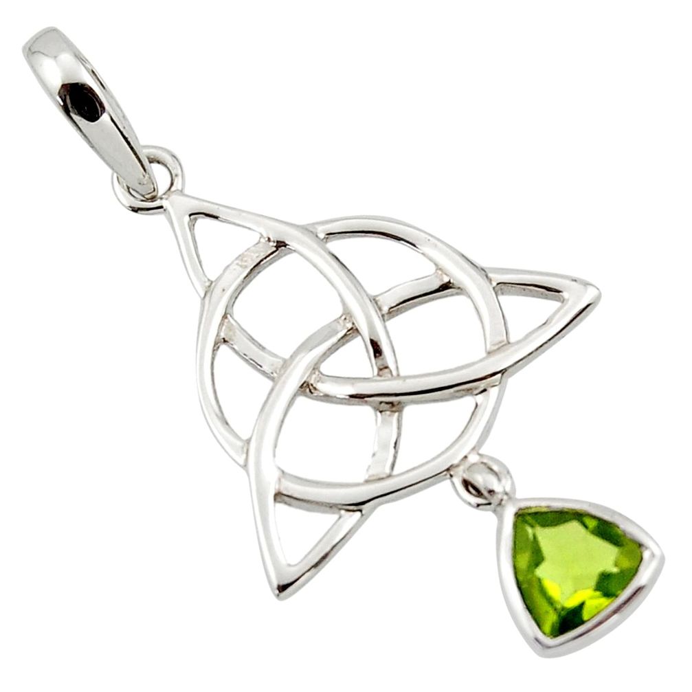 Triquetra - trinity knot green peridot 925 sterling silver pendant r43536