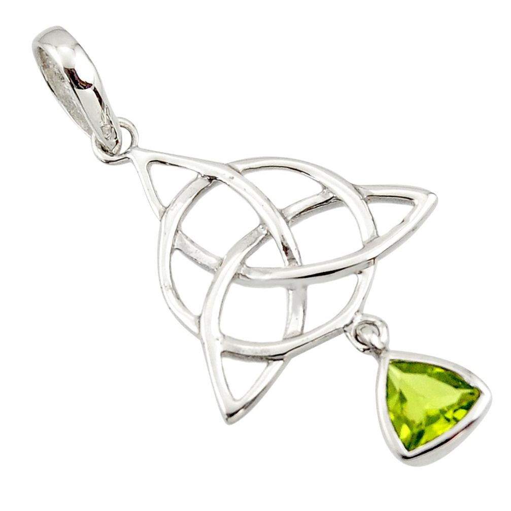 Triquetra - trinity knot green peridot 925 sterling silver pendant r43549