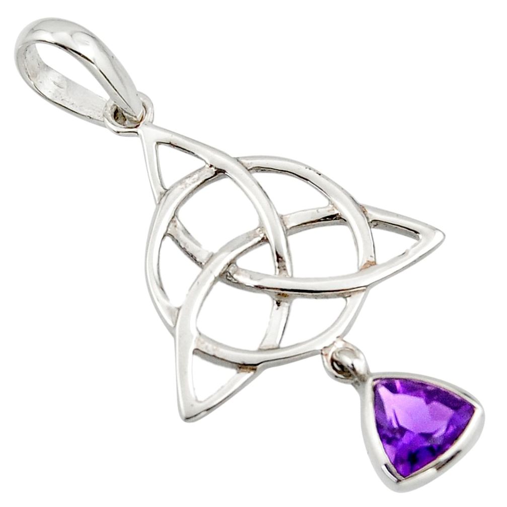 Triquetra - trinity knot natural amethyst 925 sterling silver pendant r43530