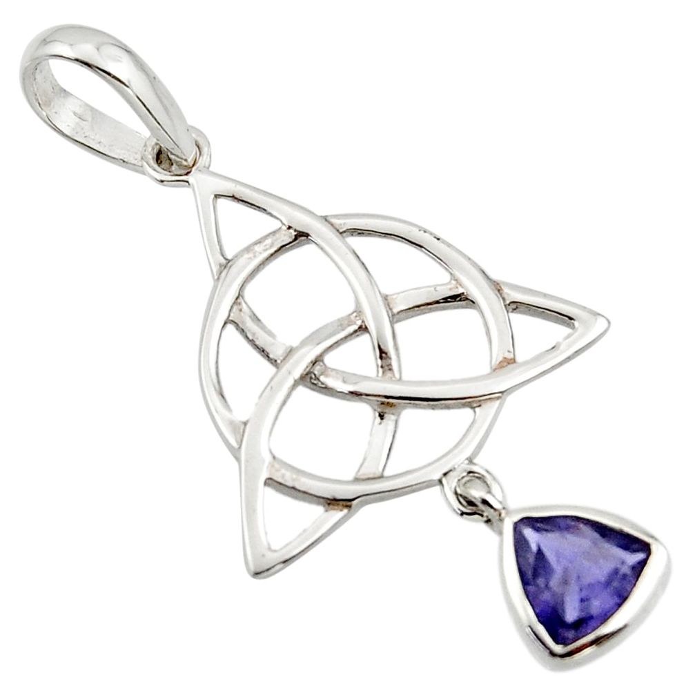 Triquetra - trinity knot natural blue iolite 925 sterling silver pendant r43558