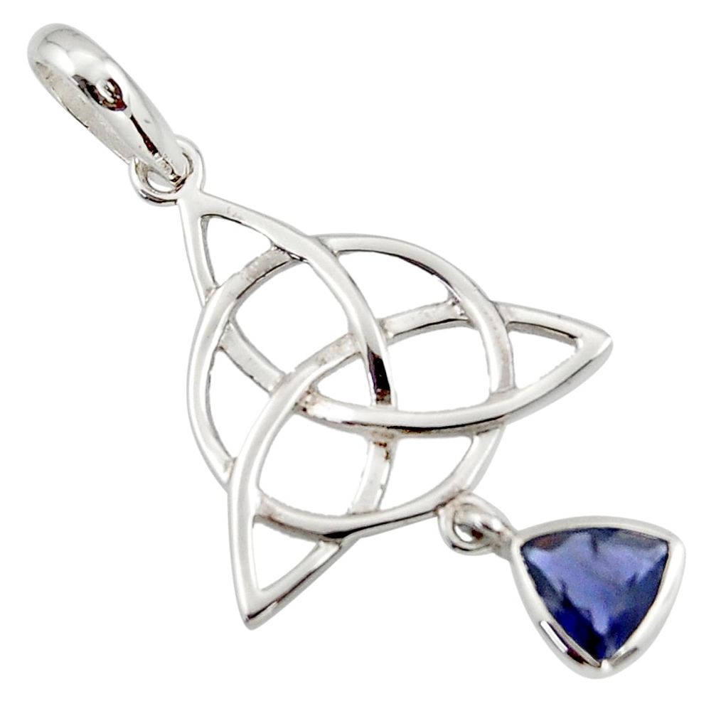 Triquetra - trinity knot natural blue iolite 925 sterling silver pendant r43560