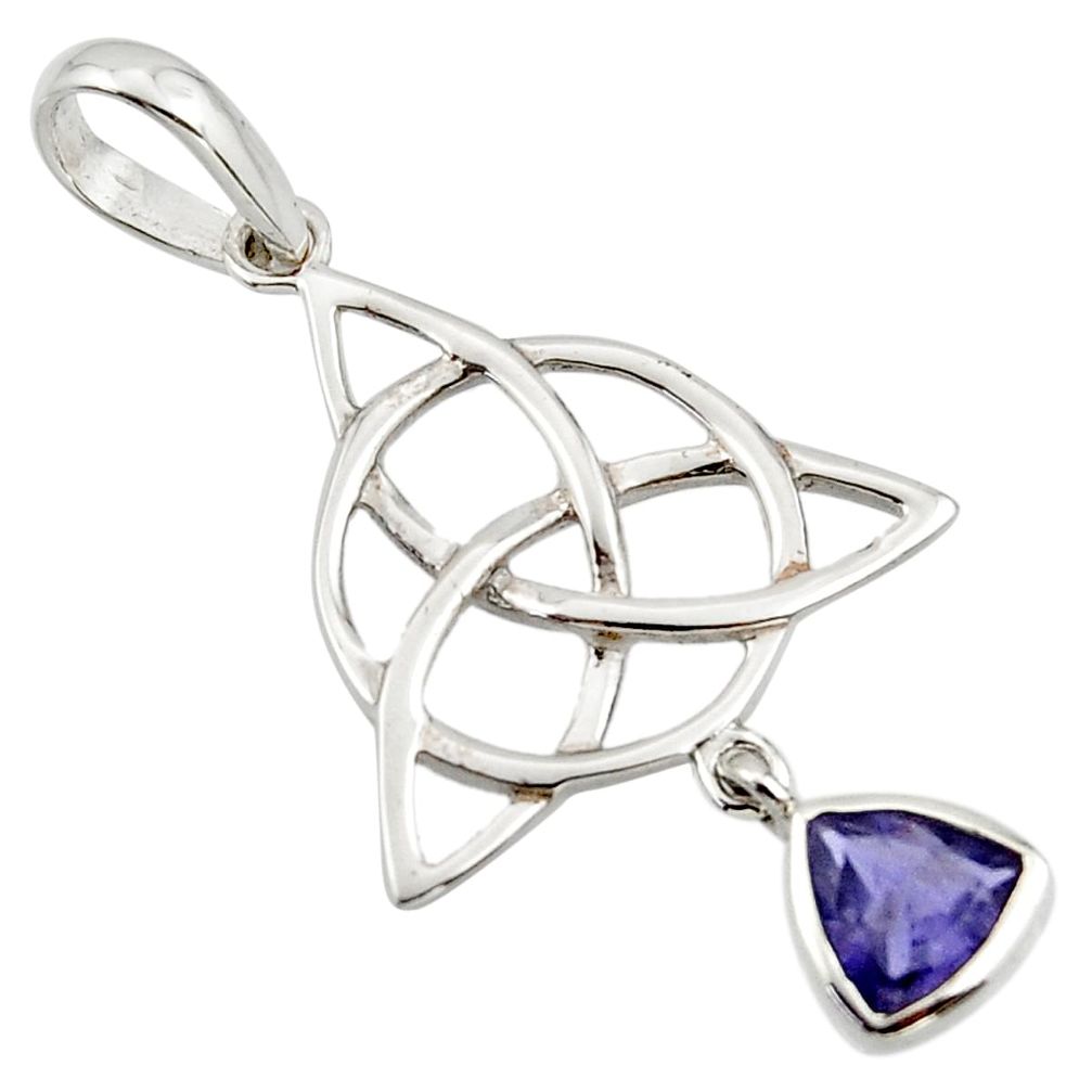 Triquetra - trinity knot natural iolite 925 sterling silver pendant r43522