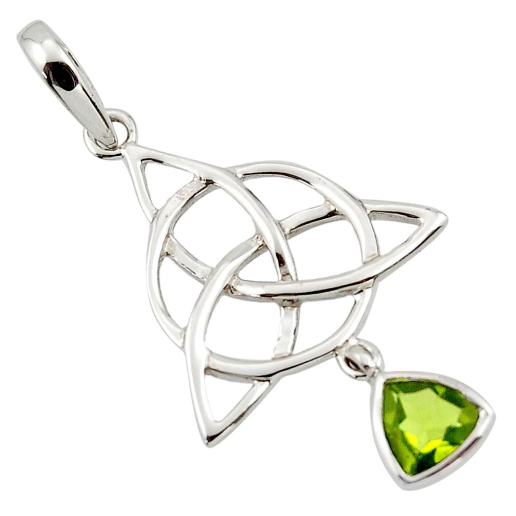 Triquetra - trinity knot natural peridot 925 sterling silver pendant r43533