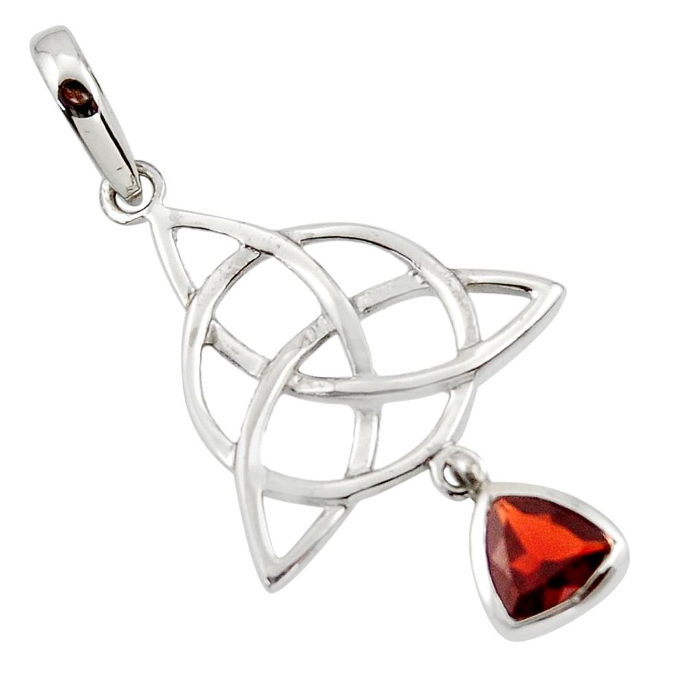 Triquetra - trinity knot natural red garnet 925 sterling silver pendant r43537