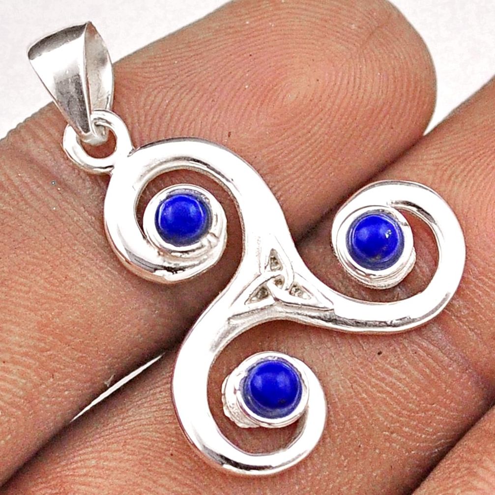 1.21cts triskelion knot natural blue lapis lazuli 925 silver pendant t89166