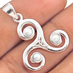 1.39cts triskelion knot natural white pearl 925 sterling silver pendant t89143