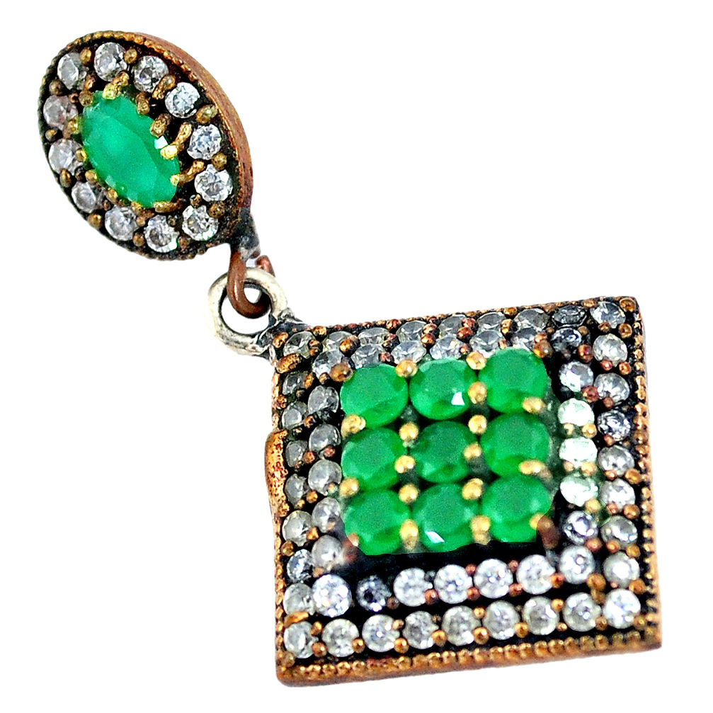LAB 7.23cts turkish emerald (lab) topaz 925 sterling silver two tone pendant c25774