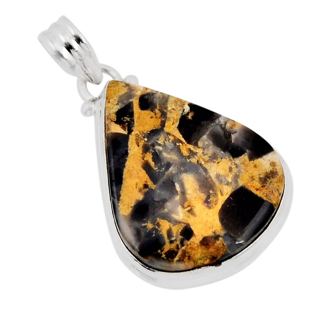 16.87cts turkish natural yellow plume agate 925 sterling silver pendant y47661