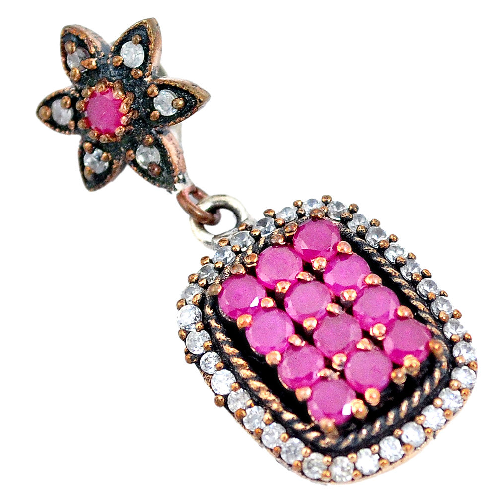 LAB 7.62cts turkish red ruby (lab) topaz 925 sterling silver two tone pendant c25778