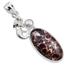 19.50cts turritella fossil snail agate pearl silver fairy mermaid pendant n25272