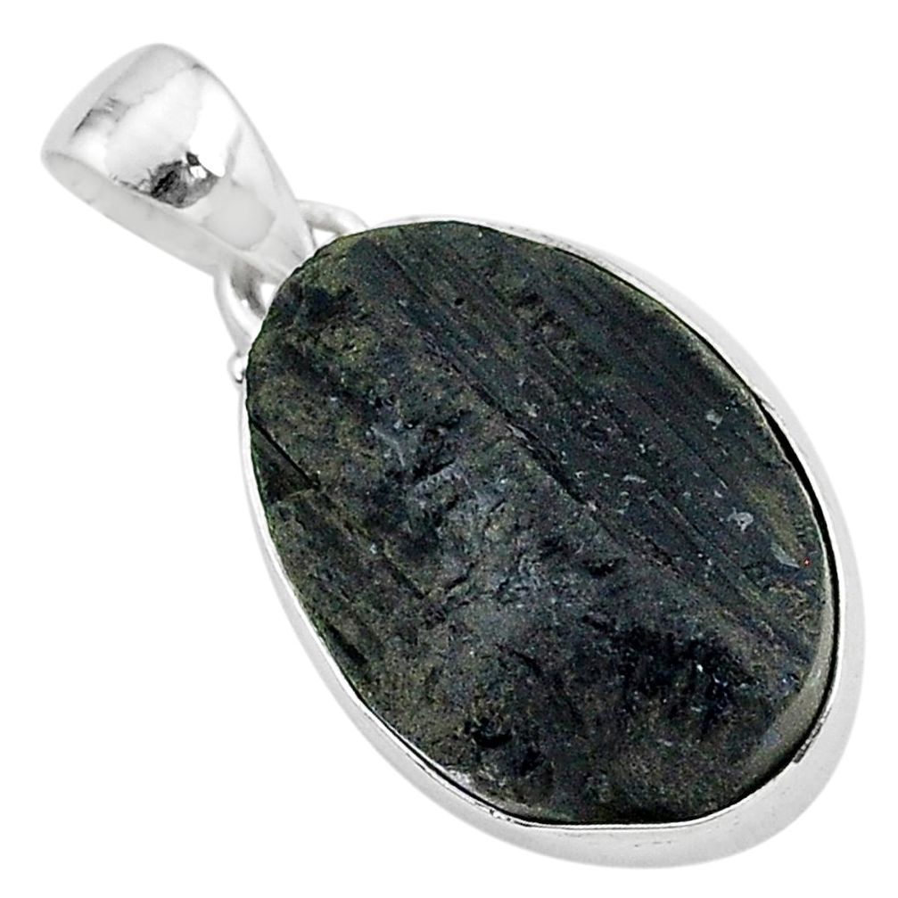 Ultimate protection black tourmaline raw 925 sterling silver pendant r96715