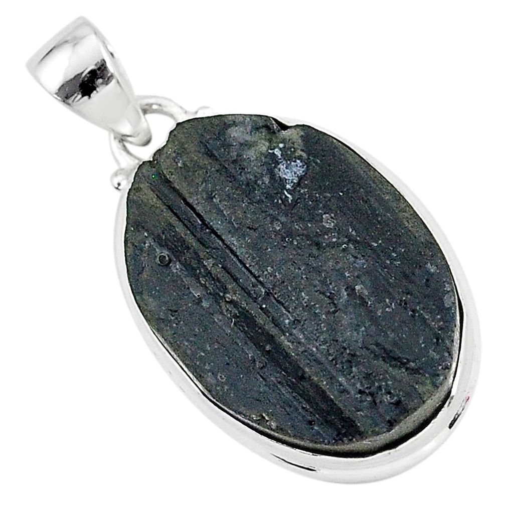 Ultimate protection black tourmaline raw 925 sterling silver pendant r96717