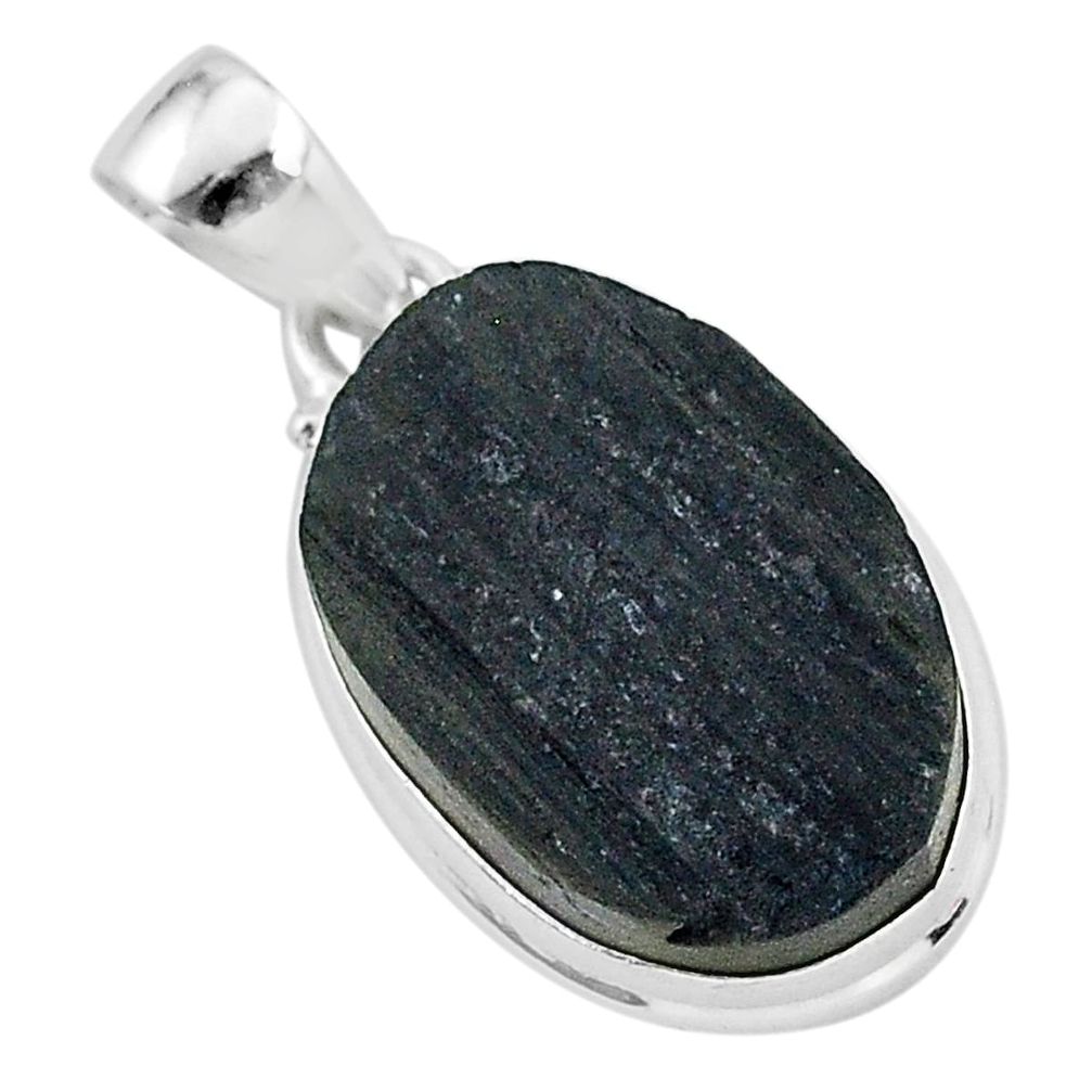 Ultimate protection black tourmaline raw 925 sterling silver pendant r96720