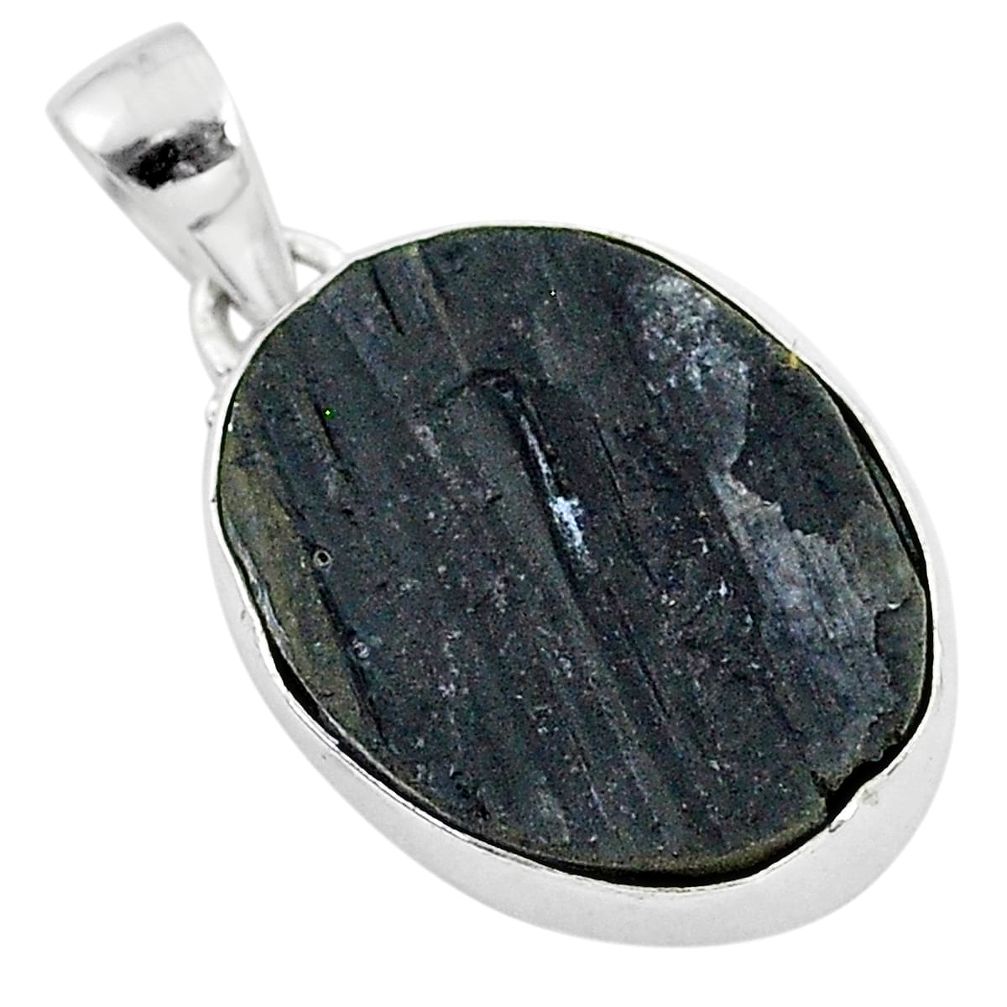 Ultimate protection black tourmaline raw 925 sterling silver pendant r96721