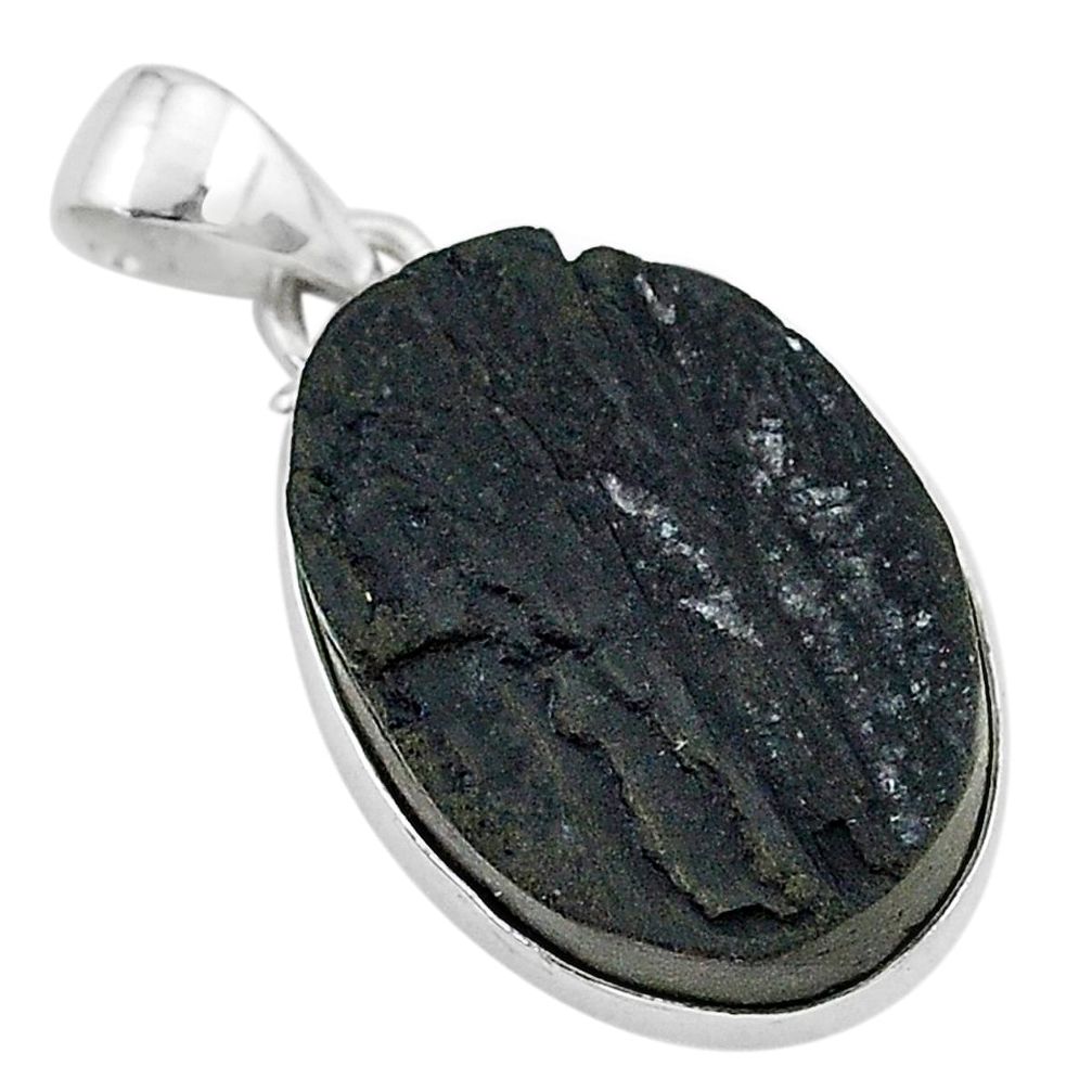 Ultimate protection black tourmaline raw 925 sterling silver pendant r96725