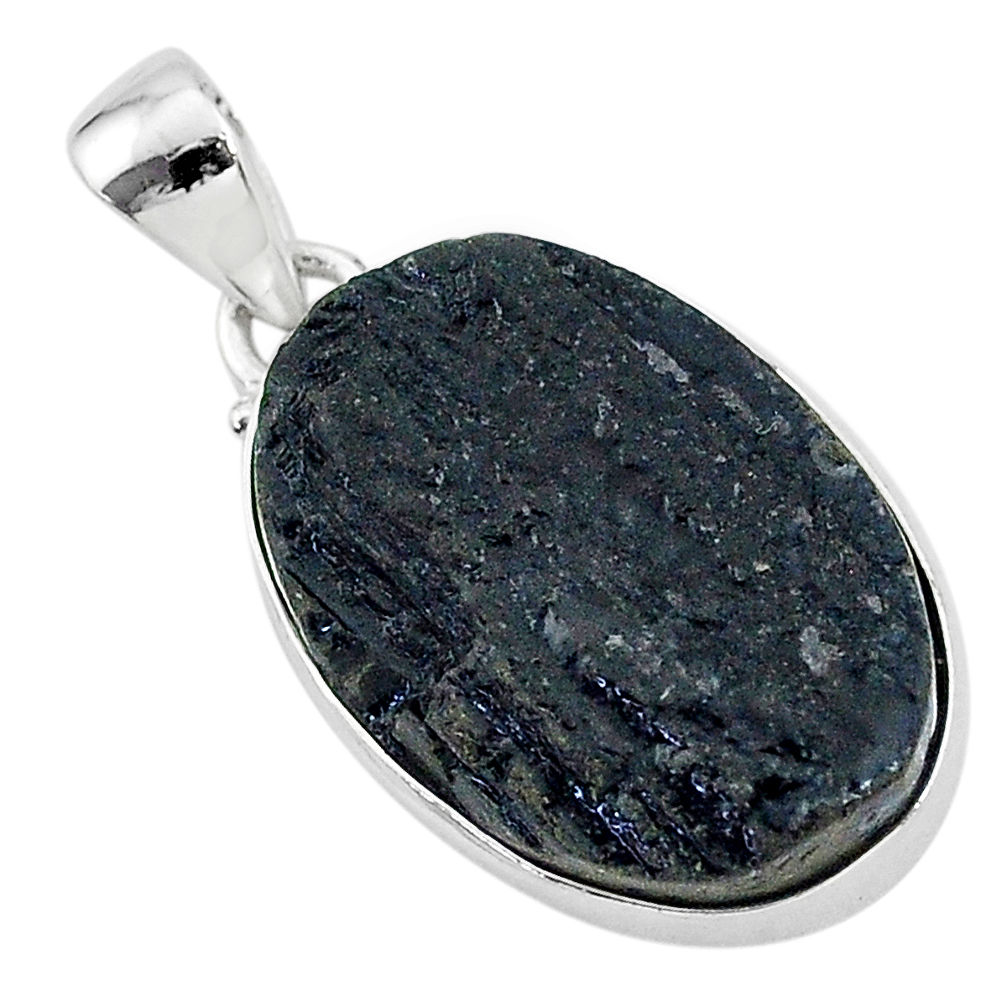 Ultimate protection black tourmaline raw 925 sterling silver pendant r96727