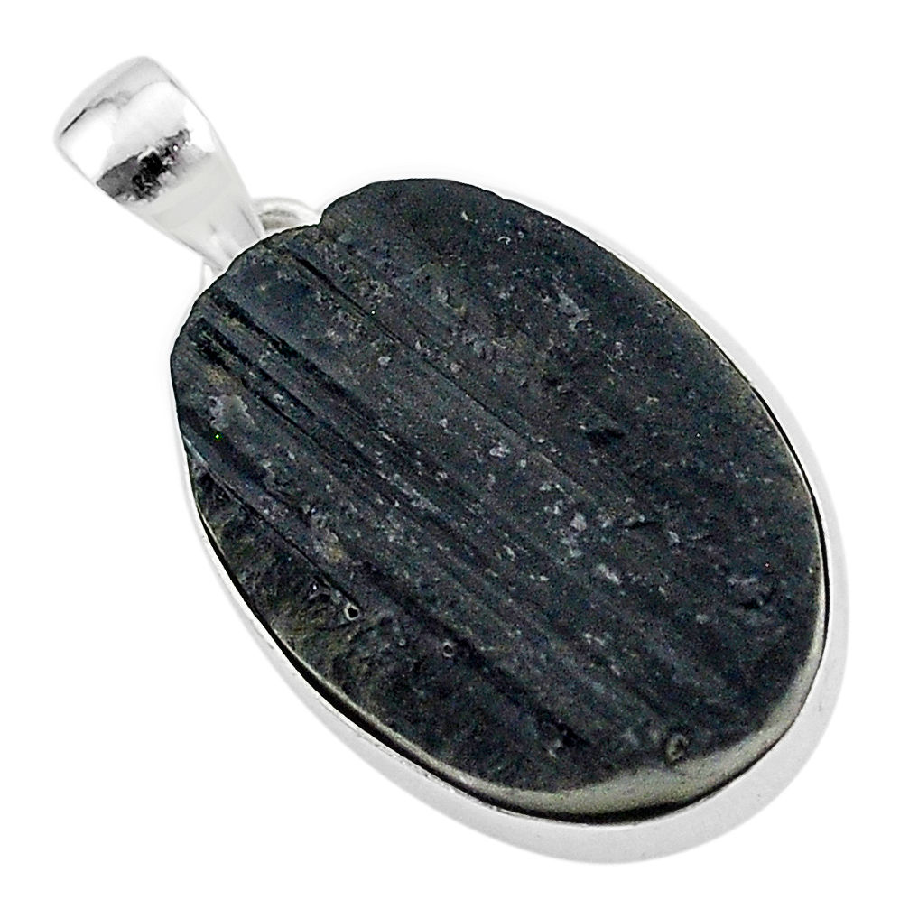 Ultimate protection black tourmaline raw 925 sterling silver pendant r96730