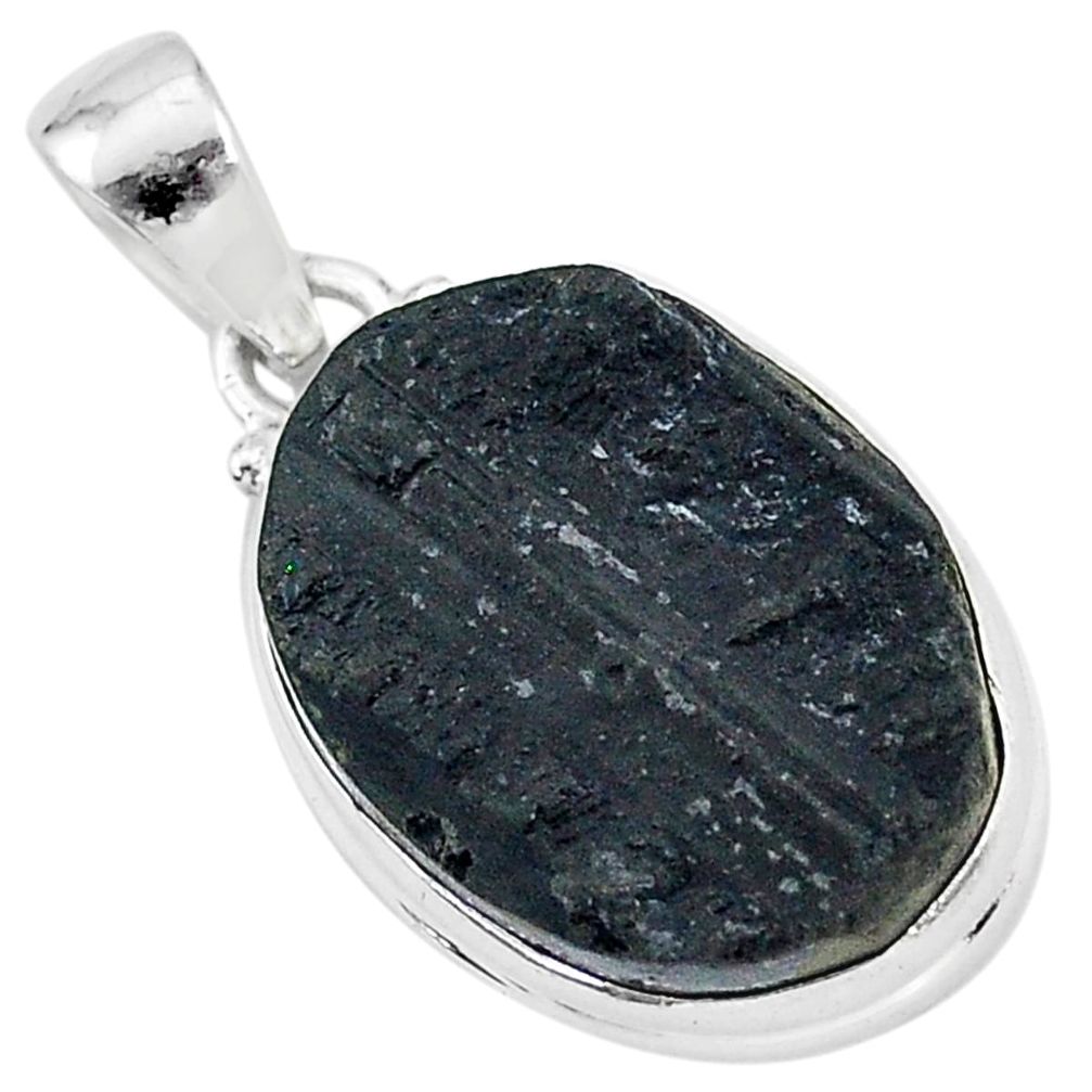 Ultimate protection black tourmaline raw 925 sterling silver pendant r96732