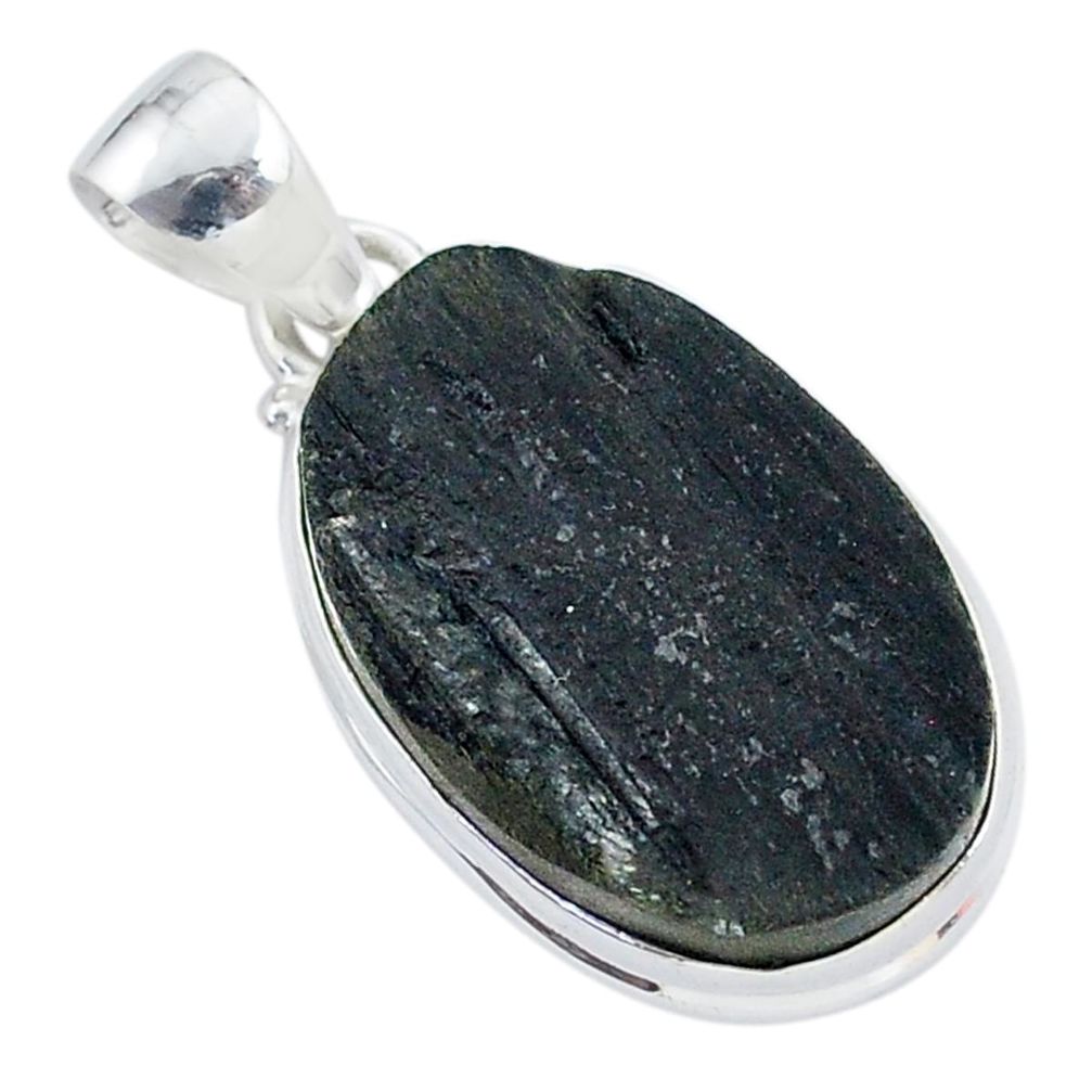 Ultimate protection black tourmaline raw 925 sterling silver pendant r96733