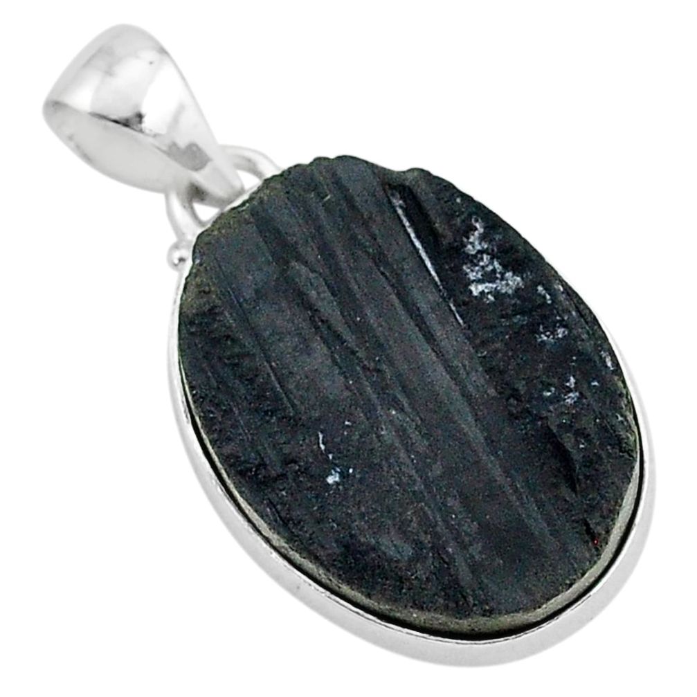 Ultimate protection black tourmaline raw 925 sterling silver pendant r96740