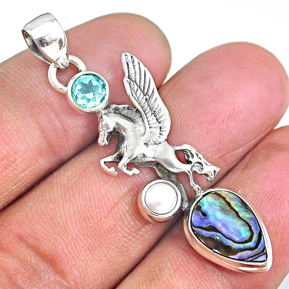 6.32cts unicorn green abalone paua seashell topaz 925 silver pendant r90313