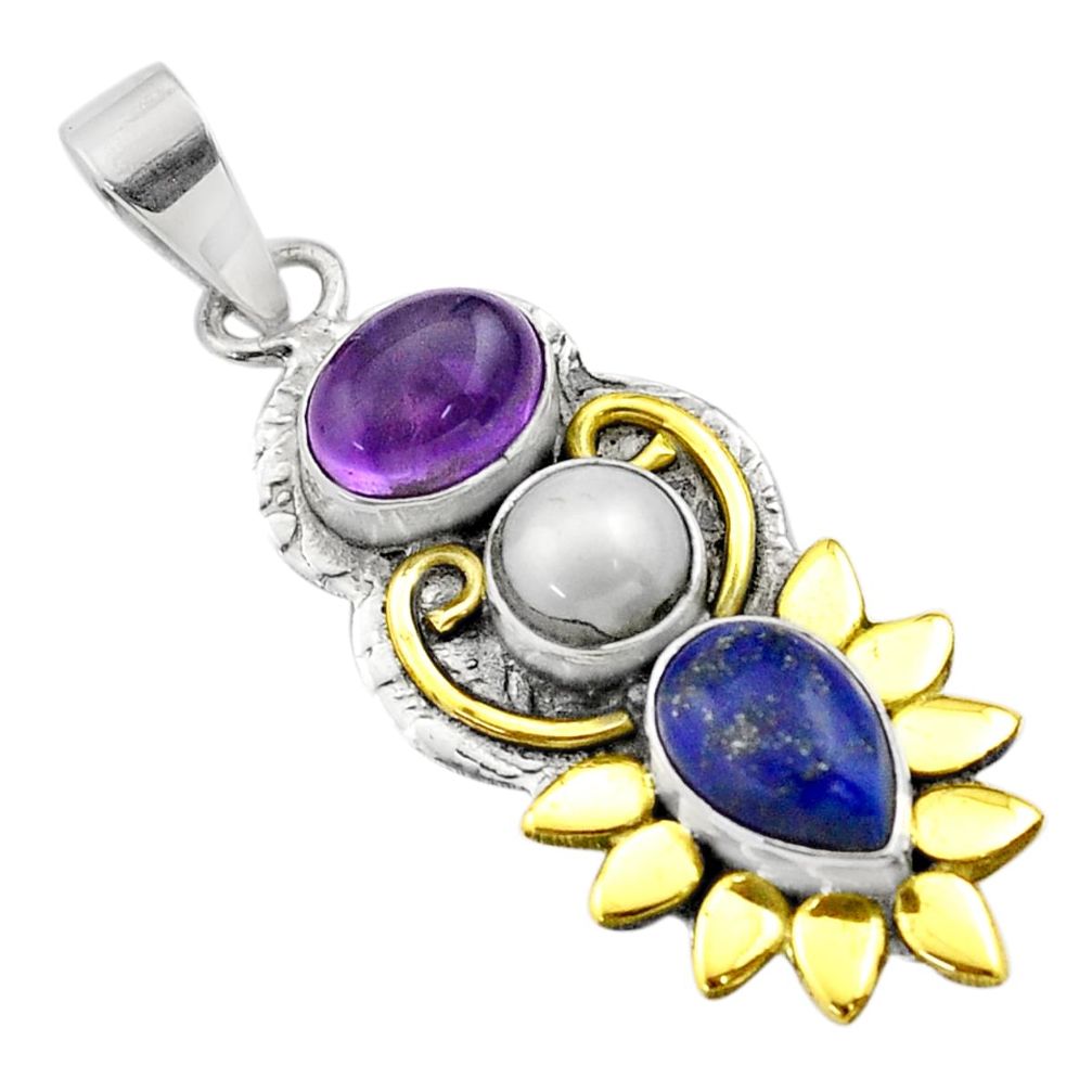 n amethyst pearl lapis 925 silver two tone pendant t74257