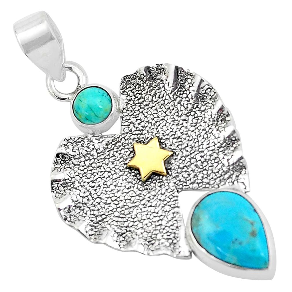4.52cts victorian blue arizona mohave turquoise silver two tone pendant p58764