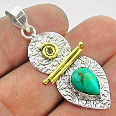 2.35cts victorian blue arizona mohave turquoise silver two tone pendant t55744