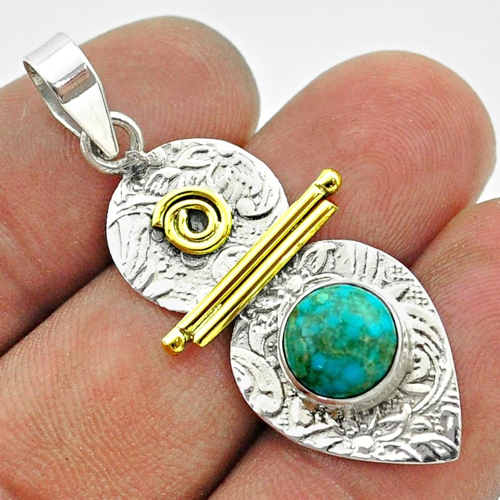 3.10cts victorian blue arizona mohave turquoise silver two tone pendant t55749